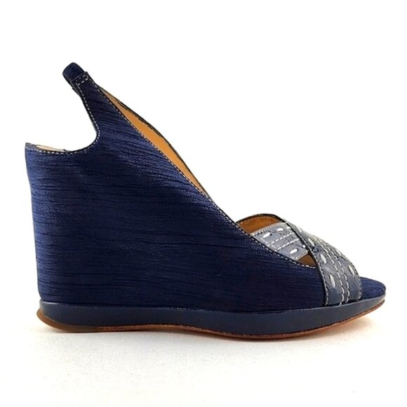 Modern Vintage Diva Wedge Slingback Blue Platform Peep Toe Shoe Sandal Sz 6 - Picture 2 of 16